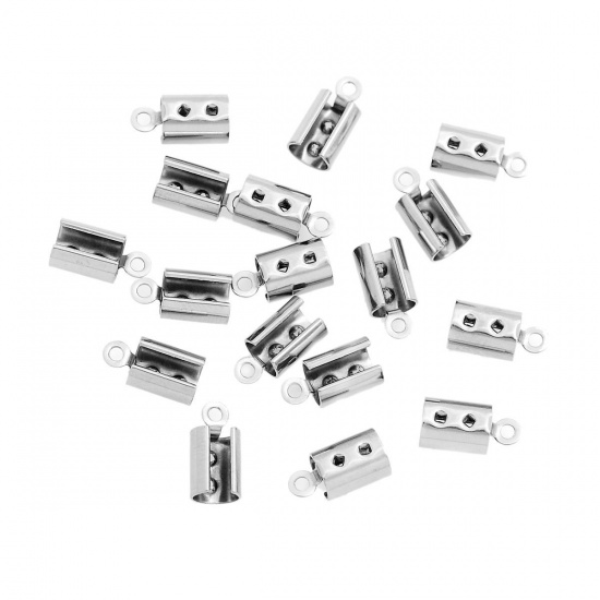 Picture of Stainless Steel Necklace Cord End Tips Cap Cylinder Silver Tone 11.0mm x 5.5mm, 50 PCs