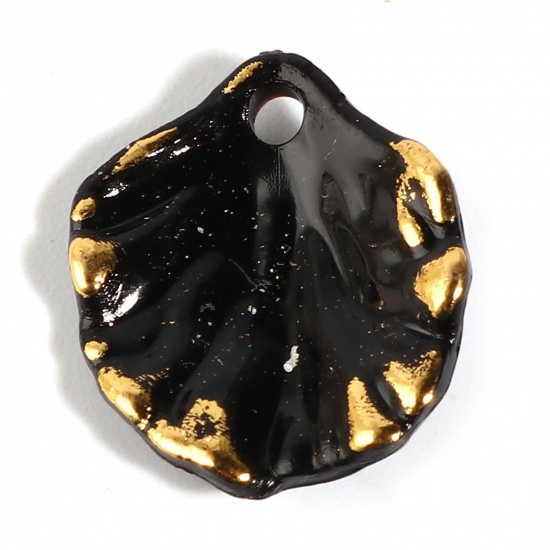 Picture of Resin Charms Petaline Black Imitation Shell 17mm x 15mm, 50 PCs