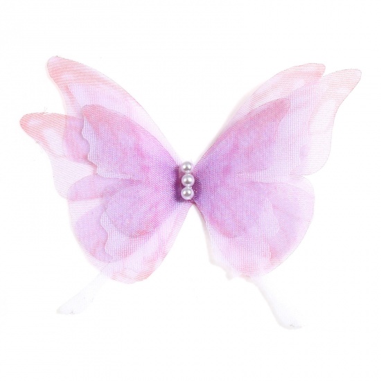Imagen de Organdí Mariposa Etérea Apliques Lila Mariposa Imitación de perla 6.5cm x 5.5cm, 2 Unidades