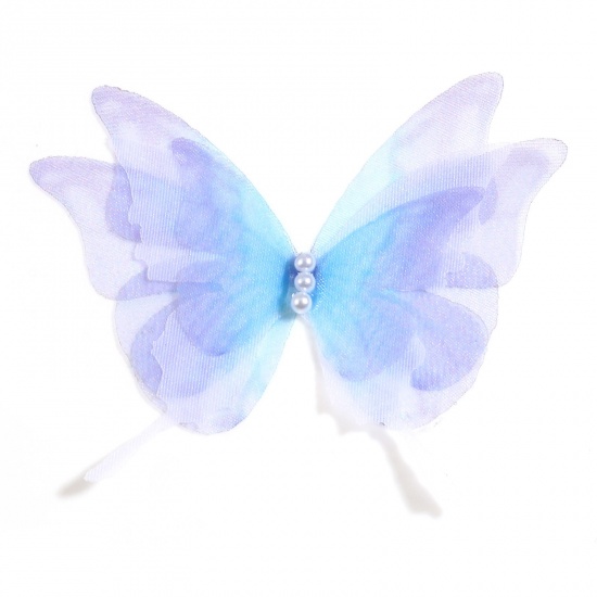 Imagen de Organdí Mariposa Etérea Apliques Azul Violeta Mariposa Imitación de perla 6.5cm x 5.5cm, 2 Unidades