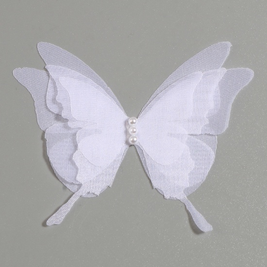 Imagen de Organdí Mariposa Etérea Apliques Blanco Mariposa Imitación de perla 6.5cm x 5.5cm, 2 Unidades