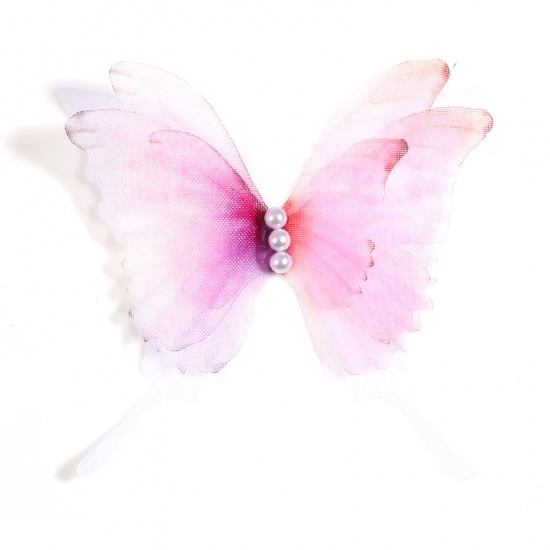 Imagen de Organdí Mariposa Etérea Apliques Lila Mariposa Imitación de perla 5cm x 4.5cm, 2 Unidades