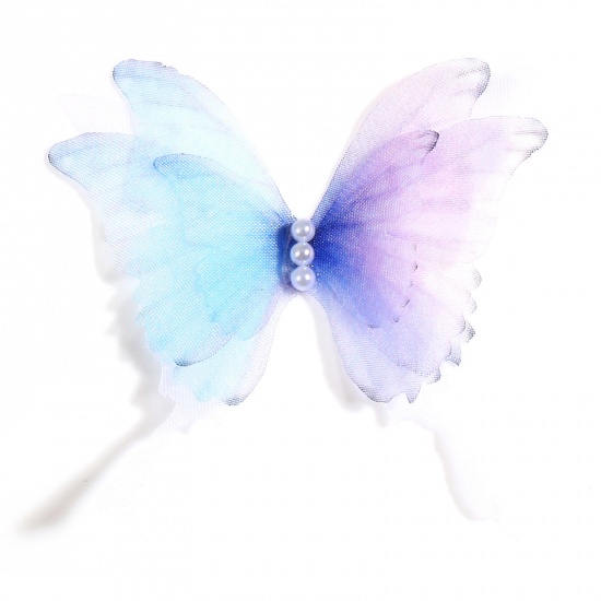 Imagen de Organdí Mariposa Etérea Apliques Azul Violeta Mariposa Imitación de perla 5cm x 4.5cm, 2 Unidades