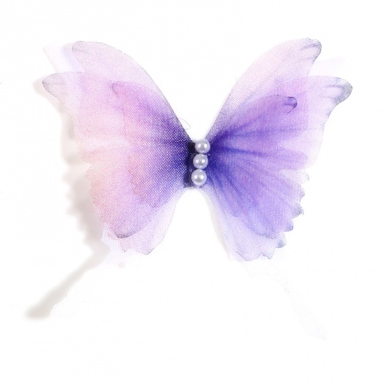 Imagen de Organdí Mariposa Etérea Apliques Azul Violeta Mariposa Imitación de perla 5cm x 4.5cm, 2 Unidades