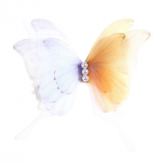 Imagen de Organdí Mariposa Etérea Apliques Amarillo Mariposa Imitación de perla 5cm x 4.5cm, 2 Unidades