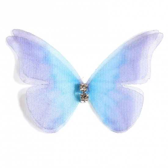 Immagine di Organza Eterea Farfalla Applique Blu Farfalla Trasparente Trasparente Strass 3cm x 2cm, 5 Pz