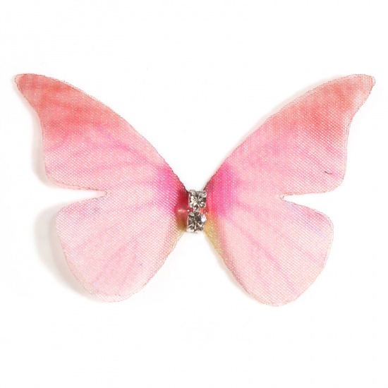 Immagine di Organza Eterea Farfalla Applique Rosa Caldo Farfalla Trasparente Trasparente Strass 3cm x 2cm, 5 Pz