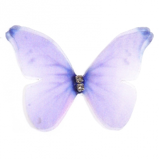 Immagine di Organza Eterea Farfalla Applique Blu Viola Farfalla Trasparente Trasparente Strass 3cm x 2cm, 5 Pz