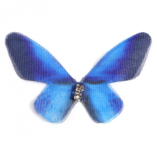Immagine di Organza Eterea Farfalla Applique Blu Scuro Farfalla Trasparente Trasparente Strass 3cm x 2cm, 5 Pz