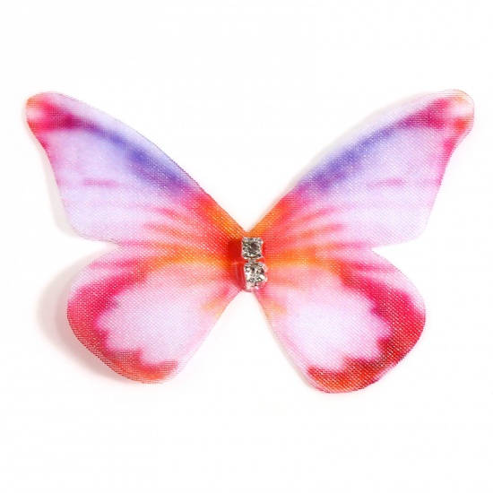 Immagine di Organza Eterea Farfalla Applique Colore Viola Farfalla Trasparente Trasparente Strass 3cm x 2cm, 5 Pz