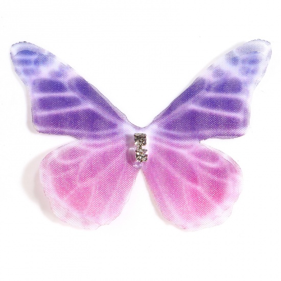 Immagine di Organza Eterea Farfalla Applique Viola Chiaro Farfalla Trasparente Trasparente Strass 3cm x 2cm, 5 Pz