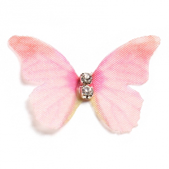 Imagen de Organdí Mariposa Etérea Apliques Rosa Intenso Mariposa Transparente Transparente Rhinestone 4.8cm x 4cm, 5 Unidades