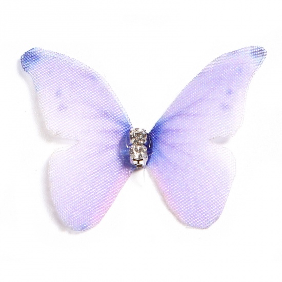Imagen de Organdí Mariposa Etérea Apliques Azul Violeta Mariposa Transparente Transparente Rhinestone 4.8cm x 4cm, 5 Unidades