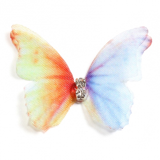 Imagen de Organdí Mariposa Etérea Apliques Multicolor Mariposa Transparente Transparente Rhinestone 4.8cm x 4cm, 5 Unidades