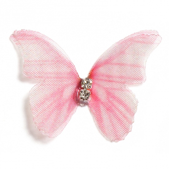 Imagen de Organdí Mariposa Etérea Apliques Rosado Mariposa Transparente Transparente Rhinestone 4.8cm x 4cm, 5 Unidades