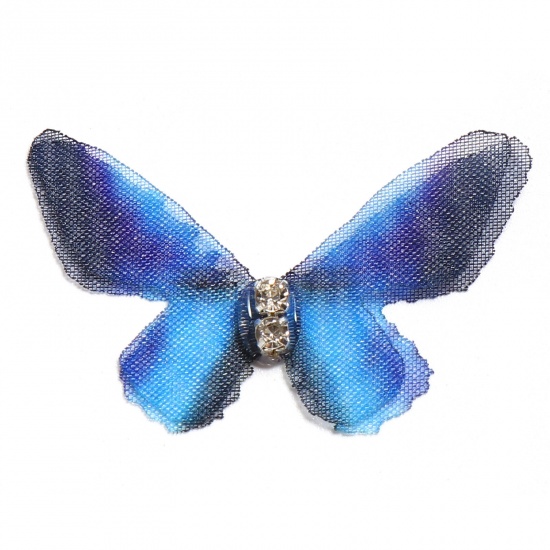 Imagen de Organdí Mariposa Etérea Apliques Azul Oscuro Mariposa Transparente Transparente Rhinestone 4.8cm x 4cm, 5 Unidades