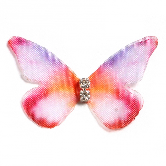 Imagen de Organdí Mariposa Etérea Apliques Púrpura Mariposa Transparente Transparente Rhinestone 4.8cm x 4cm, 5 Unidades