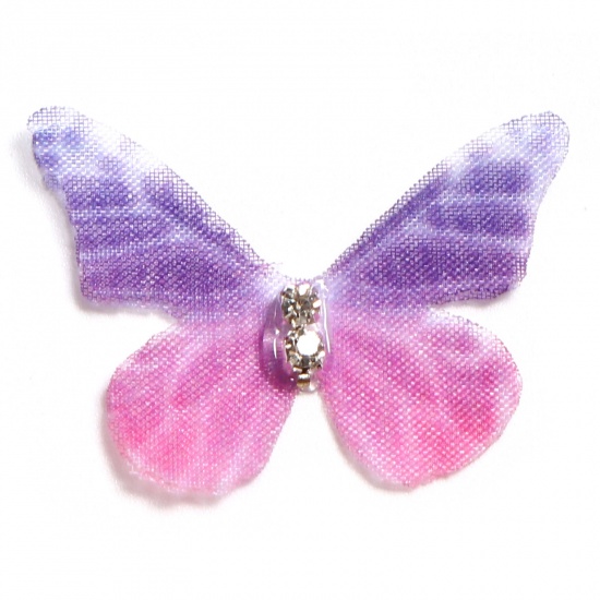 Imagen de Organdí Mariposa Etérea Apliques Púrpura Claro Mariposa Transparente Transparente Rhinestone 4.8cm x 4cm, 5 Unidades