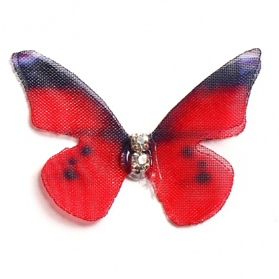 Imagen de Organdí Mariposa Etérea Apliques Rojo Mariposa Transparente Transparente Rhinestone 4.8cm x 4cm, 5 Unidades