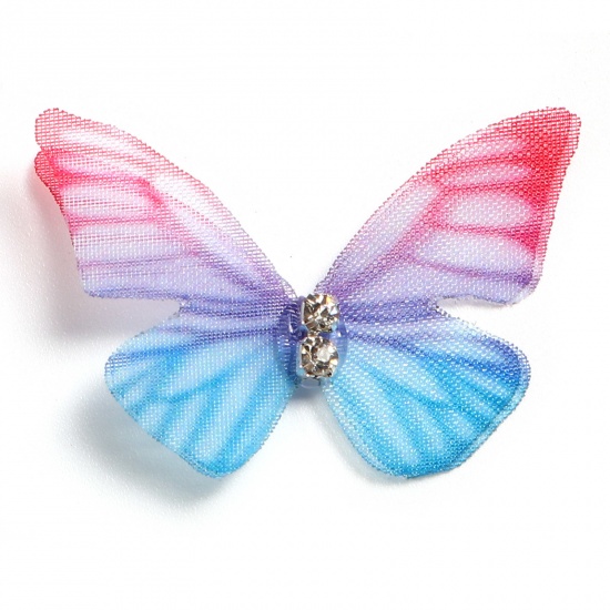 Imagen de Organdí Mariposa Etérea Apliques Azul Mariposa Transparente Transparente Rhinestone 4.8cm x 4cm, 5 Unidades