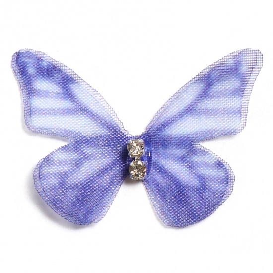 Imagen de Organdí Mariposa Etérea Apliques Azul Oscuro Mariposa Transparente Transparente Rhinestone 4.8cm x 4cm, 5 Unidades