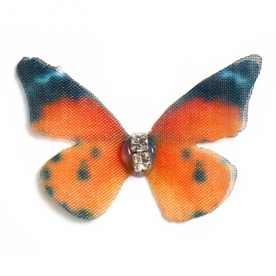 Imagen de Organdí Mariposa Etérea Apliques Naranja Mariposa Transparente Transparente Rhinestone 4.8cm x 4cm, 5 Unidades