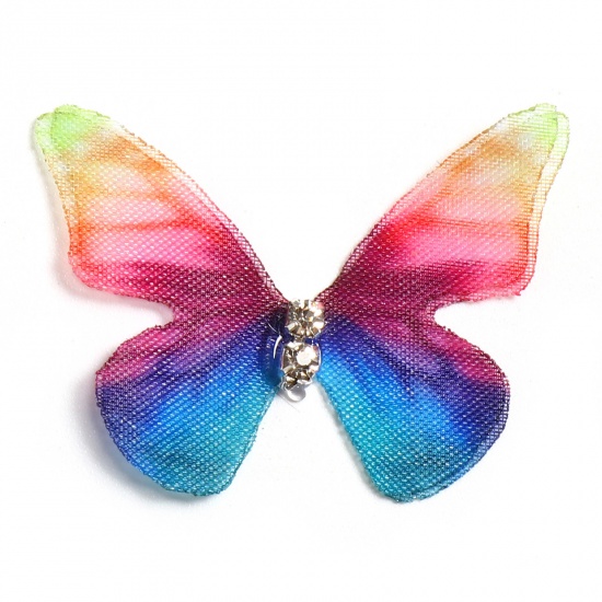 Imagen de Organdí Mariposa Etérea Apliques Multicolor Mariposa Transparente Transparente Rhinestone 4.8cm x 4cm, 5 Unidades