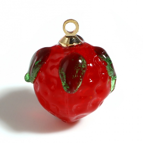 Picture of Lampwork Glass Charms Dark Red Strawberry Fruit 19mm x 16mm, 2 PCs