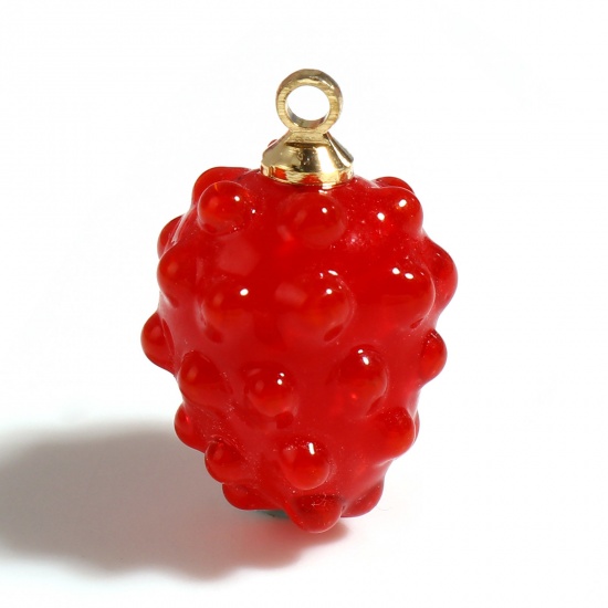Picture of Lampwork Glass Charms Red Fruit 19mm x 13mm, 2 PCs