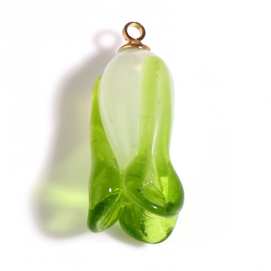Picture of Lampwork Glass Charms Green Vegetable 25mm x 12mm, 2 PCs