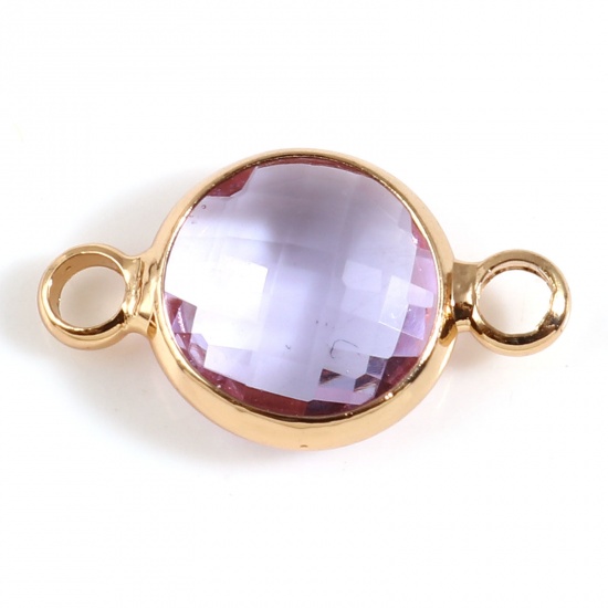 Picture of Brass & Glass Birthstone Connectors Gold Plated Mauve Round June Faceted 15mm x 9mm, 5 PCs                                                                                                                                                                    