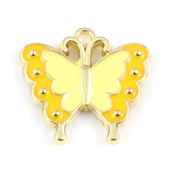 Image de Breloques Insecte en Alliage de Zinc Papillon Doré Jaune Émail 18mm x 17mm, 5 Pcs