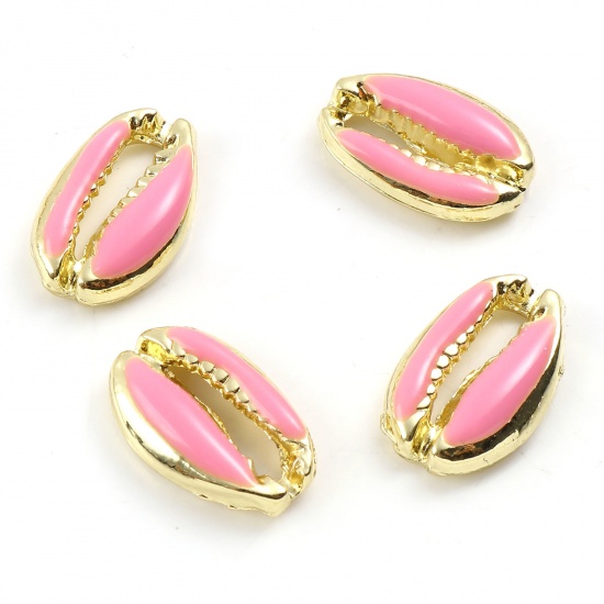 Picture of Zinc Based Alloy Connectors Shell Gold Plated Pink Enamel 18mm x 12mm, 5 PCs