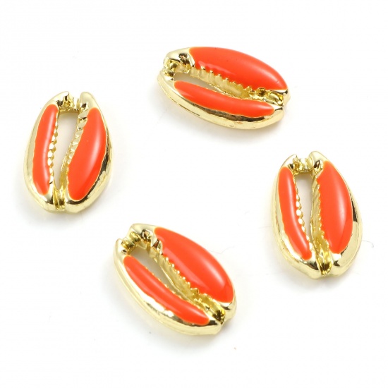 Picture of Zinc Based Alloy Connectors Shell Gold Plated Orange Enamel 18mm x 12mm, 5 PCs