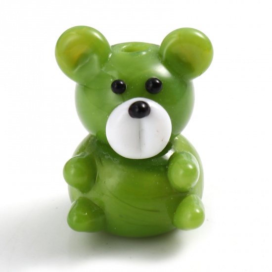 Picture of Lampwork Glass Beads Mouse Animal Green About 20mm x 16mm - 19mm x 15mm, Hole: Approx 2.4mm, 2 PCs