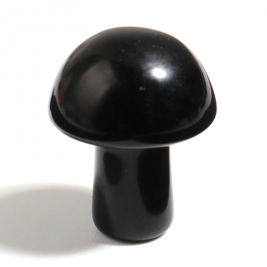 Picture of Obsidian ( Natural ) Micro Landscape Miniature Shelter House Aquarium Home Decoration Mushroom Black About 20x15mm - 19x14mm, 1 Piece