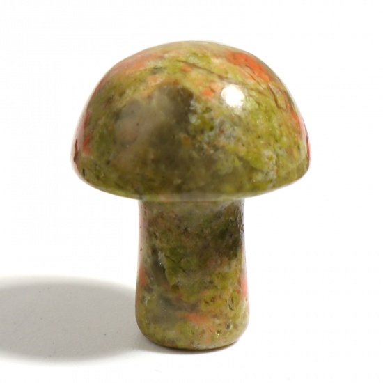 Picture of Unakite ( Natural ) Micro Landscape Miniature Shelter House Aquarium Home Decoration Mushroom Olive Green About 20x15mm - 19x14mm, 1 Piece