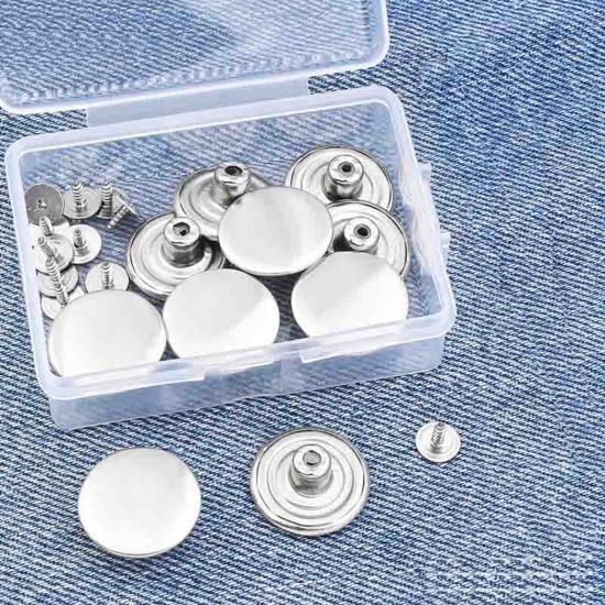 Picture of Zinc Based Alloy Metal Detachable Instant Snap Tack Fastener Jeans Buttons Pant Waistband Extender Round Silver Tone 15mm Dia., 2 PCs