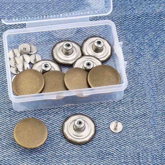 Picture of Zinc Based Alloy Metal Detachable Instant Snap Tack Fastener Jeans Buttons Pant Waistband Extender Round Bronzed 15mm Dia., 2 PCs