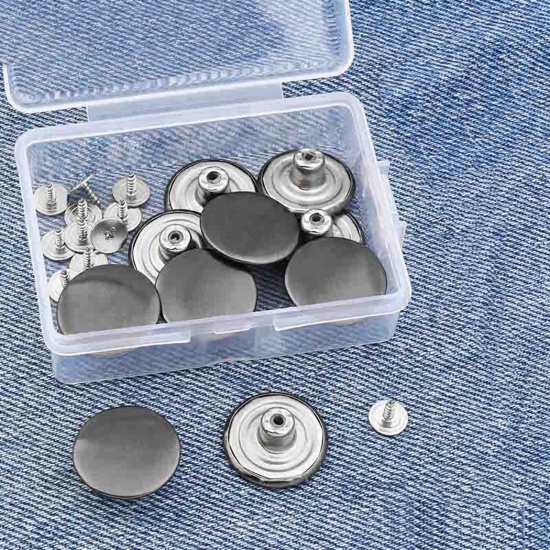 Picture of Zinc Based Alloy Metal Detachable Instant Snap Tack Fastener Jeans Buttons Pant Waistband Extender Round Gunmetal 15mm Dia., 2 PCs