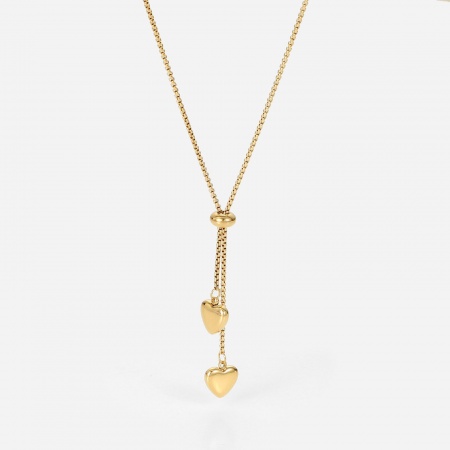 1 Piece Vacuum Plating Stainless Steel Y Shaped Lariat Necklace 14K Gold Plated Heart 35.5cm(14") long