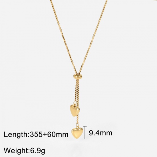 Picture of 1 Piece Vacuum Plating Stainless Steel Y Shaped Lariat Necklace 14K Gold Color Heart 35.5cm(14") long