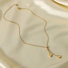 Imagen de 1 Unidad Enchapado al Vacío Acero Inoxidable Collar Lariat en forma de Y Chapado en Oro de 14K Corazón 35.5cm longitud