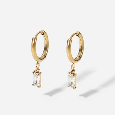 Picture of Eco-friendly Sweet & Cute Birthstone 14K Gold Plated Multicolor 304 Stainless Steel & Cubic Zirconia Rectangle Hoop Earrings For Women Birthday