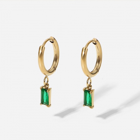 Picture of Eco-friendly Sweet & Cute Birthstone 14K Gold Plated Multicolor 304 Stainless Steel & Cubic Zirconia Rectangle Hoop Earrings For Women Birthday