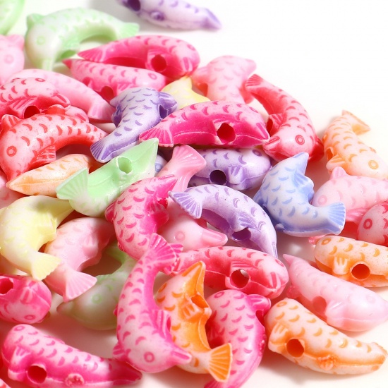 Picture of Plastic Ocean Jewelry Beads Dolphin Animal At Random Color Mixed About 12mm x 7mm, Hole: Approx 1.7mm, 1000 PCs