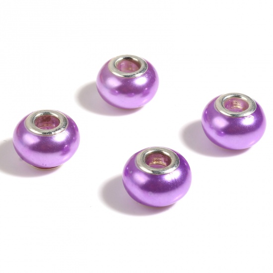 Picture of Acrylic European Style Large Hole Charm Beads Silver Tone Purple Round 14mm Dia., Hole: Approx 5mm, 20 PCs