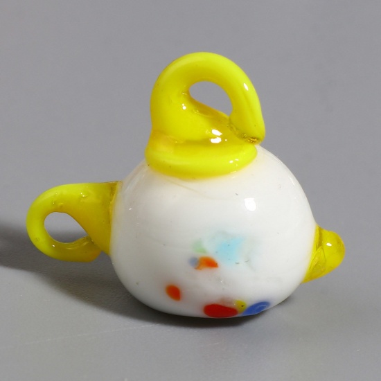 Picture of Lampwork Glass Beads Teapot Yellow About 18mm x 15mm, Hole: Approx 2.6mm, 10 PCs