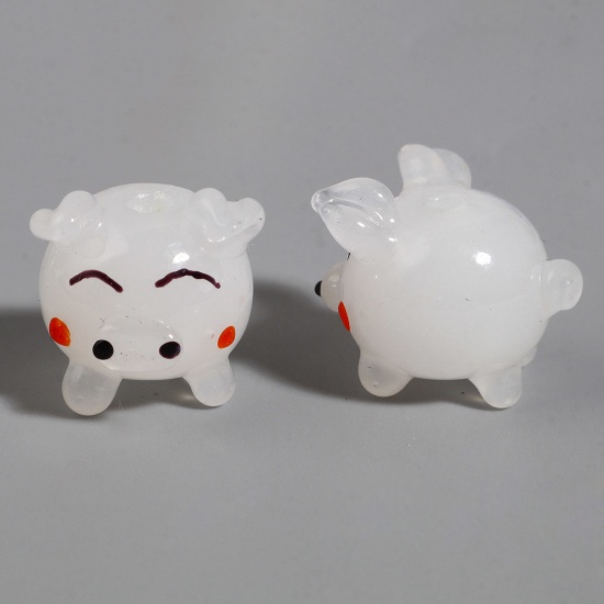 Picture of Lampwork Glass Beads Pig Animal White Transparent About 15mm x 15mm - 15mm x 14mm, Hole: Approx 2.4mm, 1 Piece