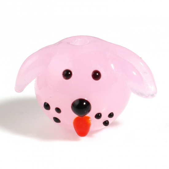 Picture of Lampwork Glass Beads Dog Animal Pink About 19mm x 13mm, Hole: Approx 1.9mm, 1 Piece